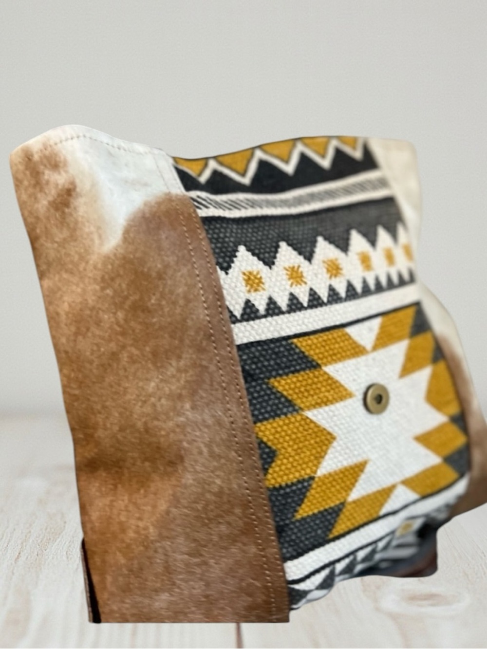 Myra Cowhide Leather Backpack Western Canvas Rug Boho Tribal School Travel Bag - Picture 7 of 12